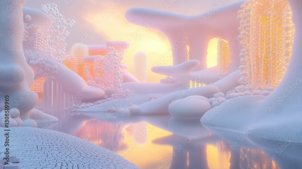 Aufkleber surreal medical landscape shaped by pill structures with dreamlike lighting and intricate details in