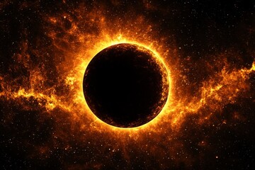 Fototapeta premium Cosmic Solar Eclipse with Fiery Solar Corona in Outer Space