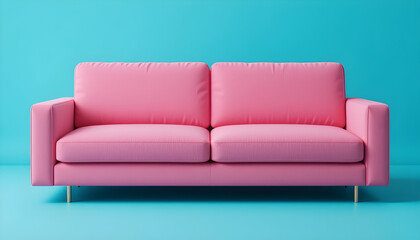 Stylish Pink Sofa Against a Vibrant Turquoise Background