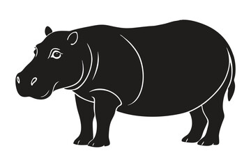 Hippo Silhouette Vector - Hippopotamus Outline Clipart on White Background.