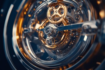 Detailed Close-up of Intricate Watch Mechanism with Gears and Cogs