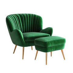 Fototapeta premium Modern Velvet Armchair Set on transparent background.