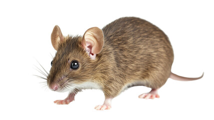 Brown house mouse walking on transparent background