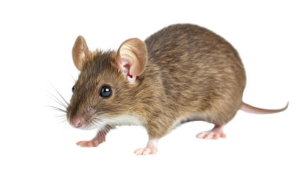 Brown house mouse walking on transparent background