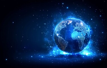 Obraz premium A stylized globe with colorful light trails symbolizes speed and global connectivity. Bright blue, orange, and purple lines extend outward in a modern, dynamic design