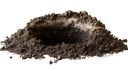 Small hole dug in the ground with transparent background