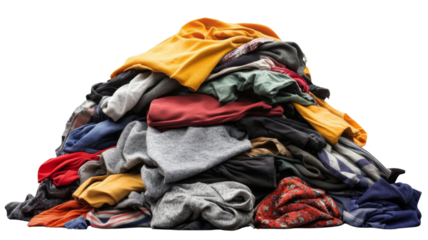 Pile of clothes creating a large mound on transparent background