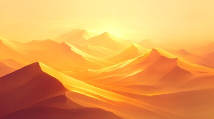 An expansive abstract painting depicting a desert landscape at dawn