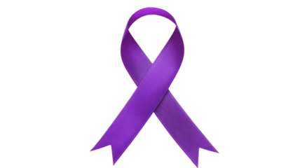 Purple ribbon symbolizing support for many causes on transparent background