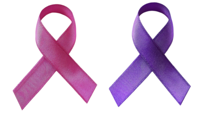 Pink and purple ribbons representing important causes on transparent background