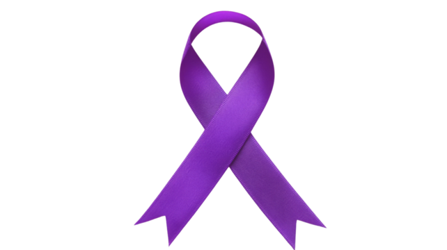 Purple ribbon symbolizing support for many causes on transparent background - Powered by Adobe