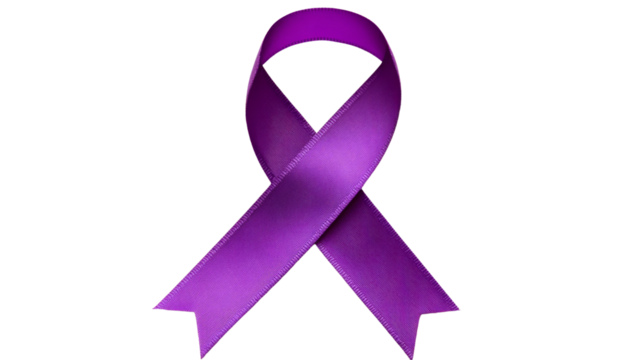 Purple ribbon symbolizing support for many causes on transparent background - Powered by Adobe