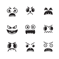 Collection of scary faces emotions in doodle style. Hand drawn vector art.