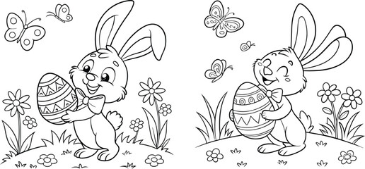 Naklejka premium Rabbit Holding Easter Egg Coloring Book,Pages For Kids