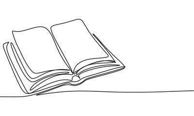 Book one line continuous. Open book line art. Hand drawn vector art.