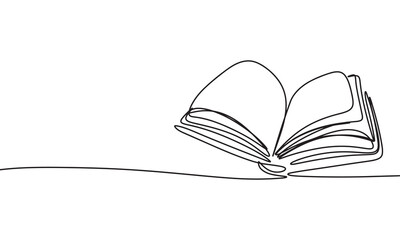 Open book one line continuous. Book line art. Hand drawn vector art.
