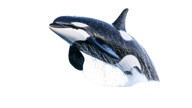 Killer whale jumping and splashing with transparent background