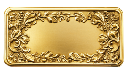 Golden ornate frame with floral decoration on transparent background