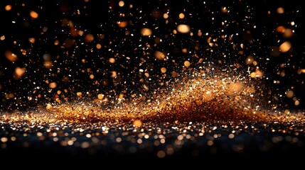 Dramatic gold glitter explosion creating a sparkling and eye-catching display of shimmering particles