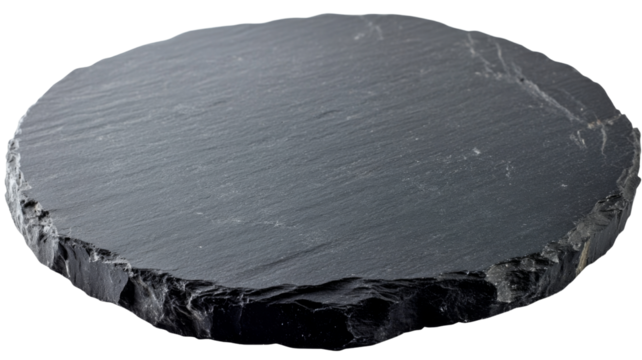 Round empty black slate board with transparent background