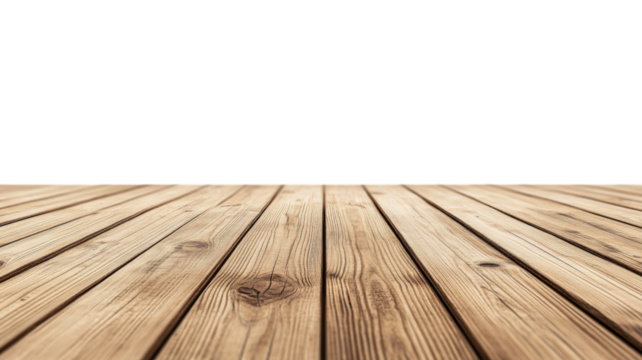 Empty wooden tabletop on transparent background for displaying products