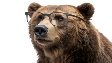 brown bear wear glasses isolated on white