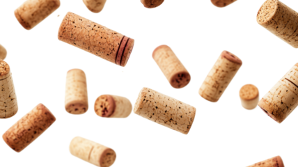Wine corks falling on transparent background, perfect for compositions