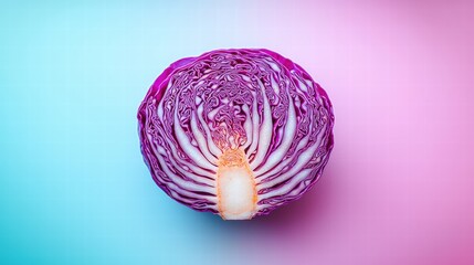 Fototapeta premium Close-up view of a fresh red cabbage revealing its intricate layers and rich colorful texture