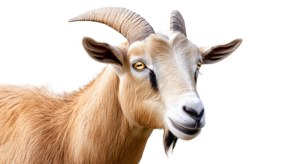 Portrait of a goat with horns showing on transparent background