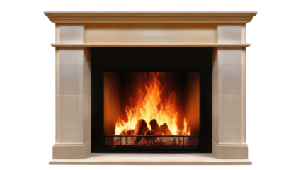 Burning fireplace with transparent background providing warmth and comfort