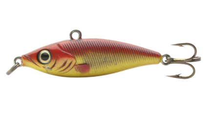 Red and yellow fishing lure isolated on transparent background