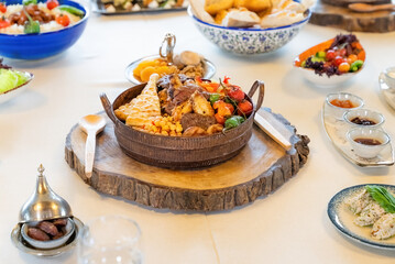 Turkish style mixed Ramadan plate. Grilled chicken wings, Grilled meatballs. Turkish and Arabian Traditional Ramadan Mixed Kebab Plate. Presented on a special plate.