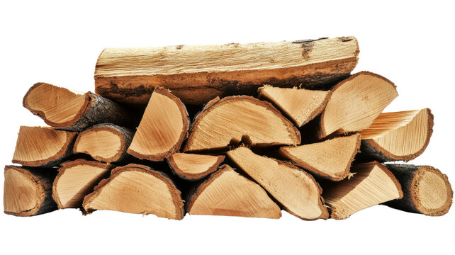 Pile of firewood logs isolated on transparent background