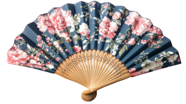 Elegant floral hand fan with transparent background: celebrating traditional craftsmanship