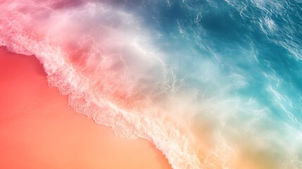 Aerial view displays ocean waves breaking on a sandy beach