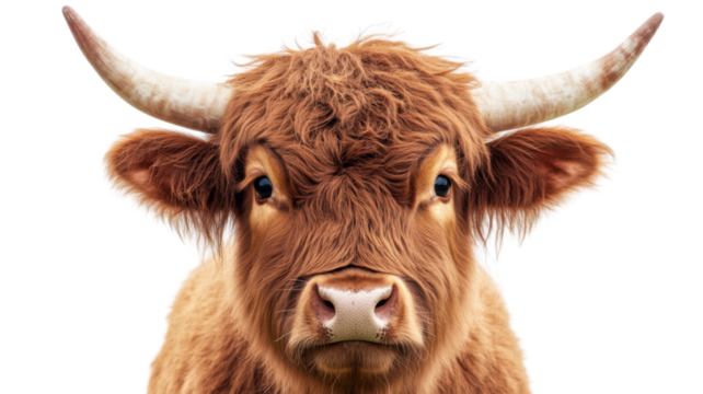 Highland cow posing with transparent background