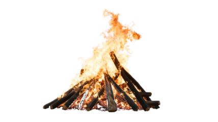 Large bonfire burning with transparent background for easy integration