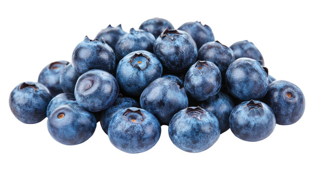 Pile of ripe and fresh blueberries isolated on transparent background