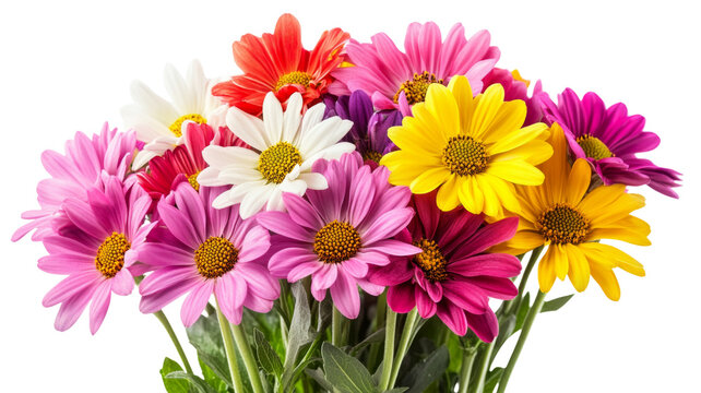 Colorful bouquet of daisies blooming with transparent background - Powered by Adobe