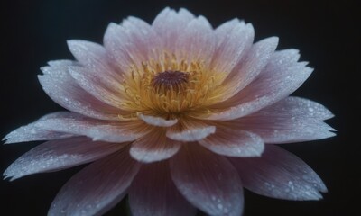 Romantic Lotus Flower with Water Drops on Black Background