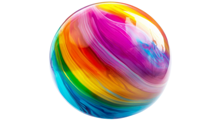 Colorful swirling sphere on transparent background: a vibrant abstract design
