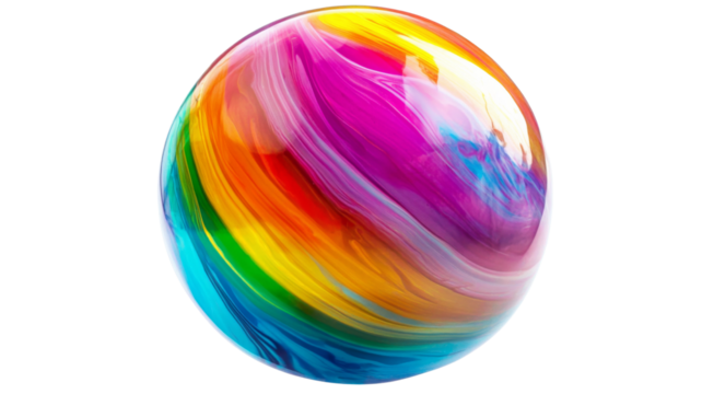 Colorful swirling sphere on transparent background: a vibrant abstract design