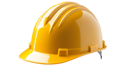 Yellow safety helmet promoting workplace safety on transparent background