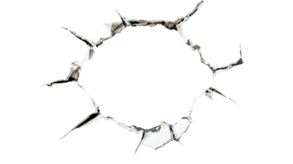 Broken glass hole creating transparent space with jagged edges