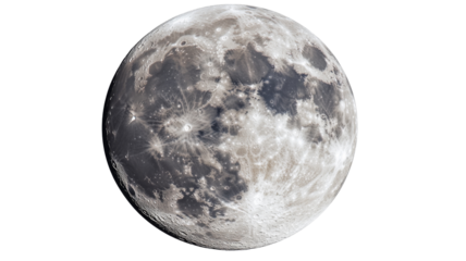 Full moon rotating showing craters and surface details with transparent background