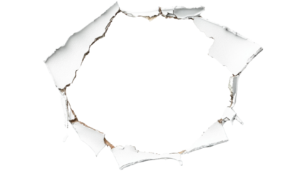 Ripped paper creating a transparent circular hole with jagged edges