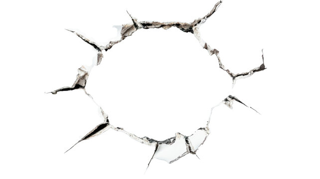Broken glass hole creating transparent space with jagged edges