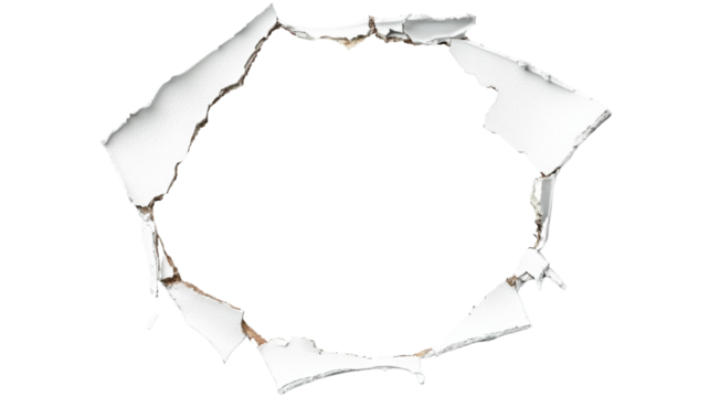 Ripped paper creating a transparent circular hole with jagged edges