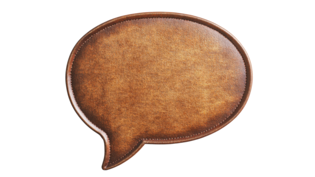 Empty leather speech bubble on transparent background representing communication