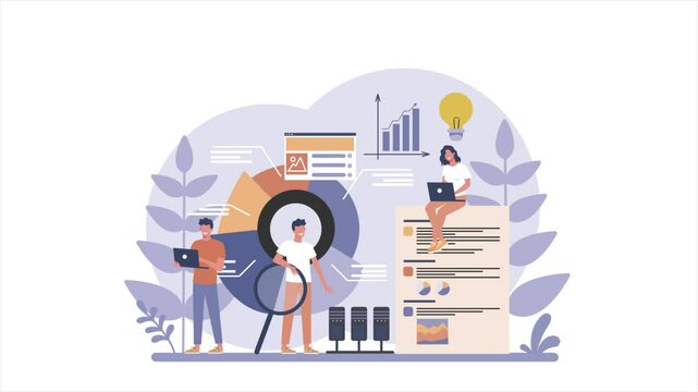teamwork searchin SEO 2D Animated Illustration